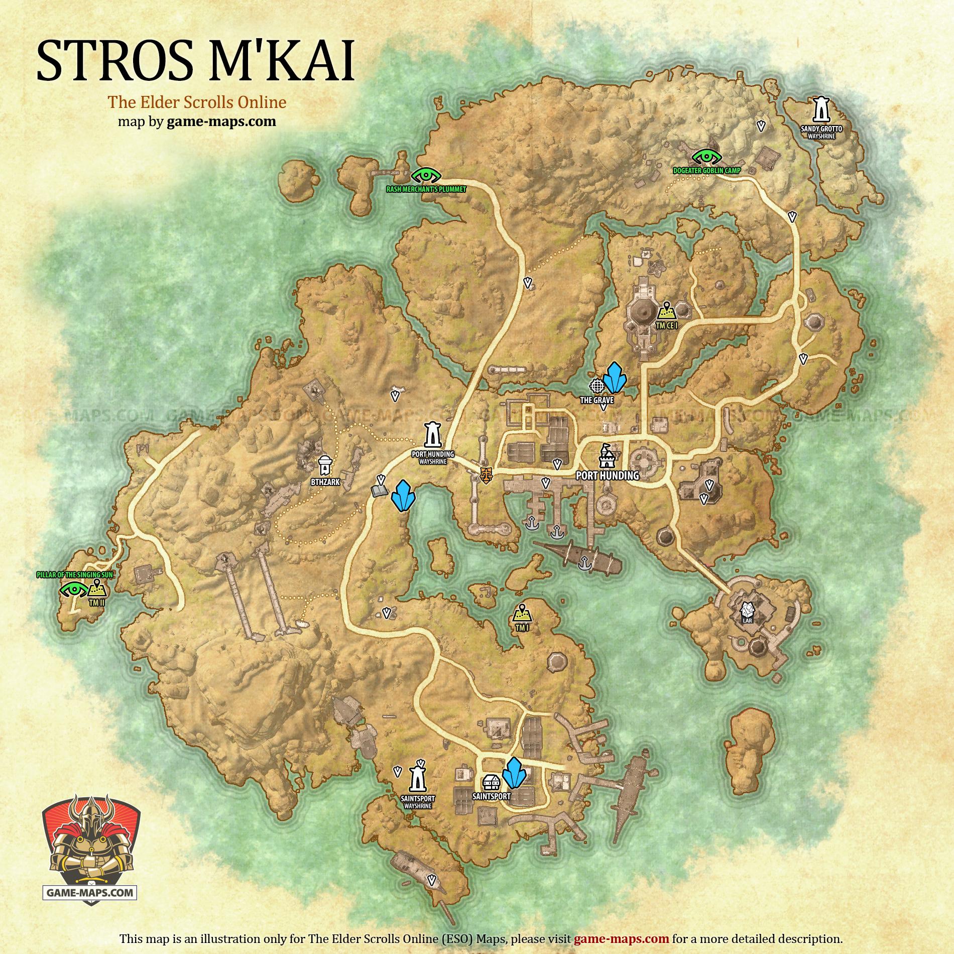 Stros M'Kai Map for The Elder Scrolls Online, Base Alliance Zone (ESO).