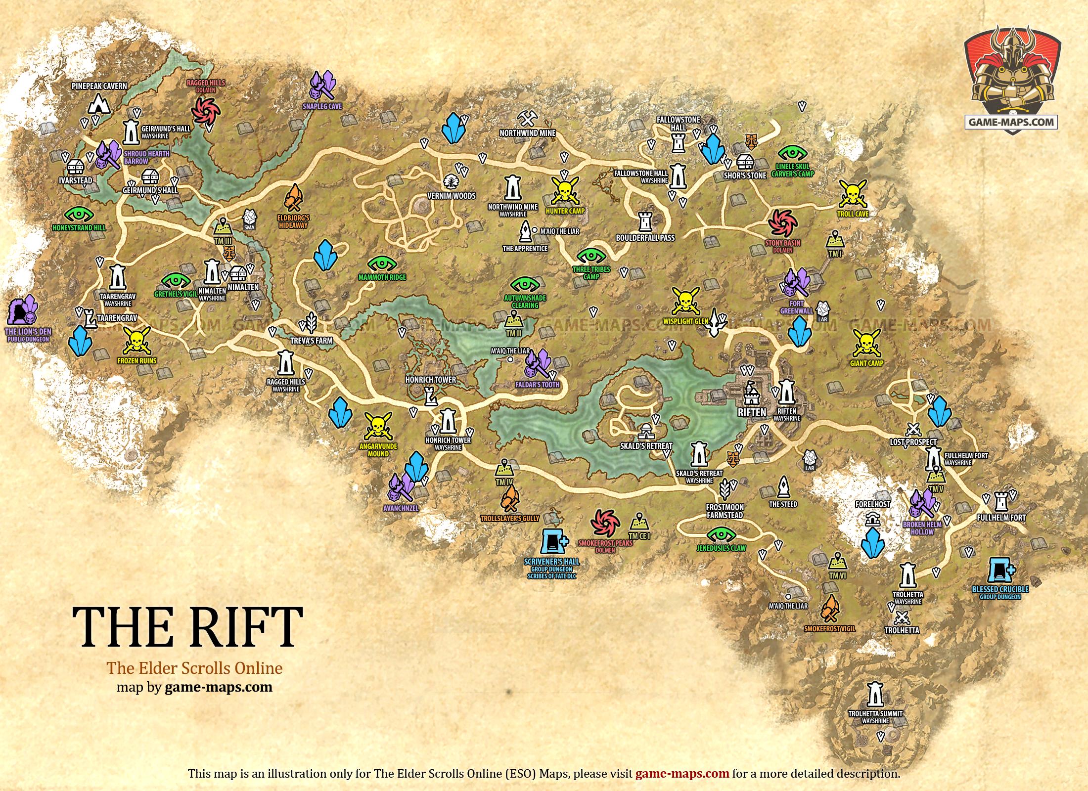 The Rift Map for The Elder Scrolls Online, Base Alliance Zone (ESO).
