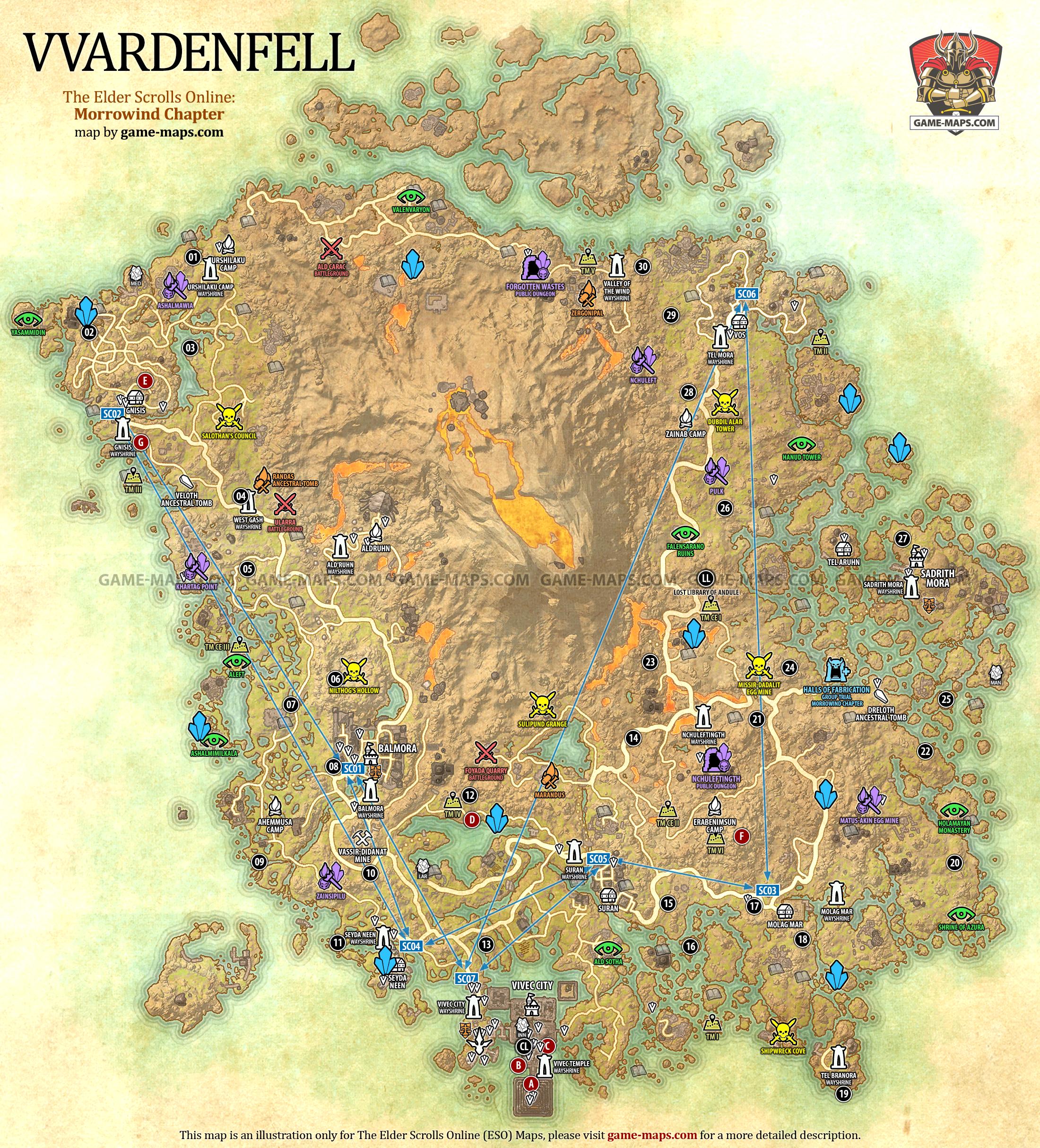 Vvardenfell Map for The Elder Scrolls Online: Morrowind Chapter (ESO).