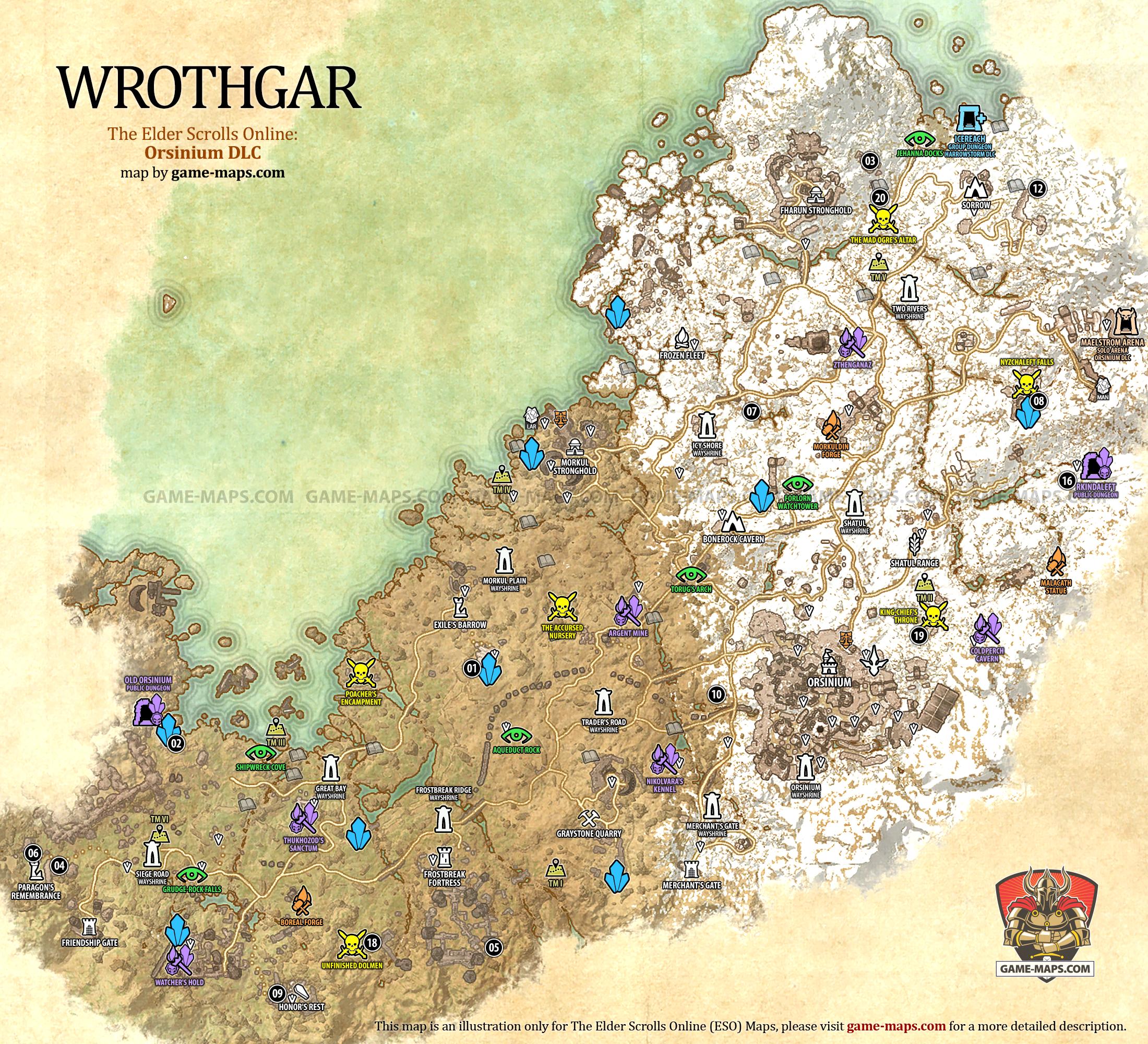 Wrothgar Map for The Elder Scrolls Online: Orsinium DLC (ESO).