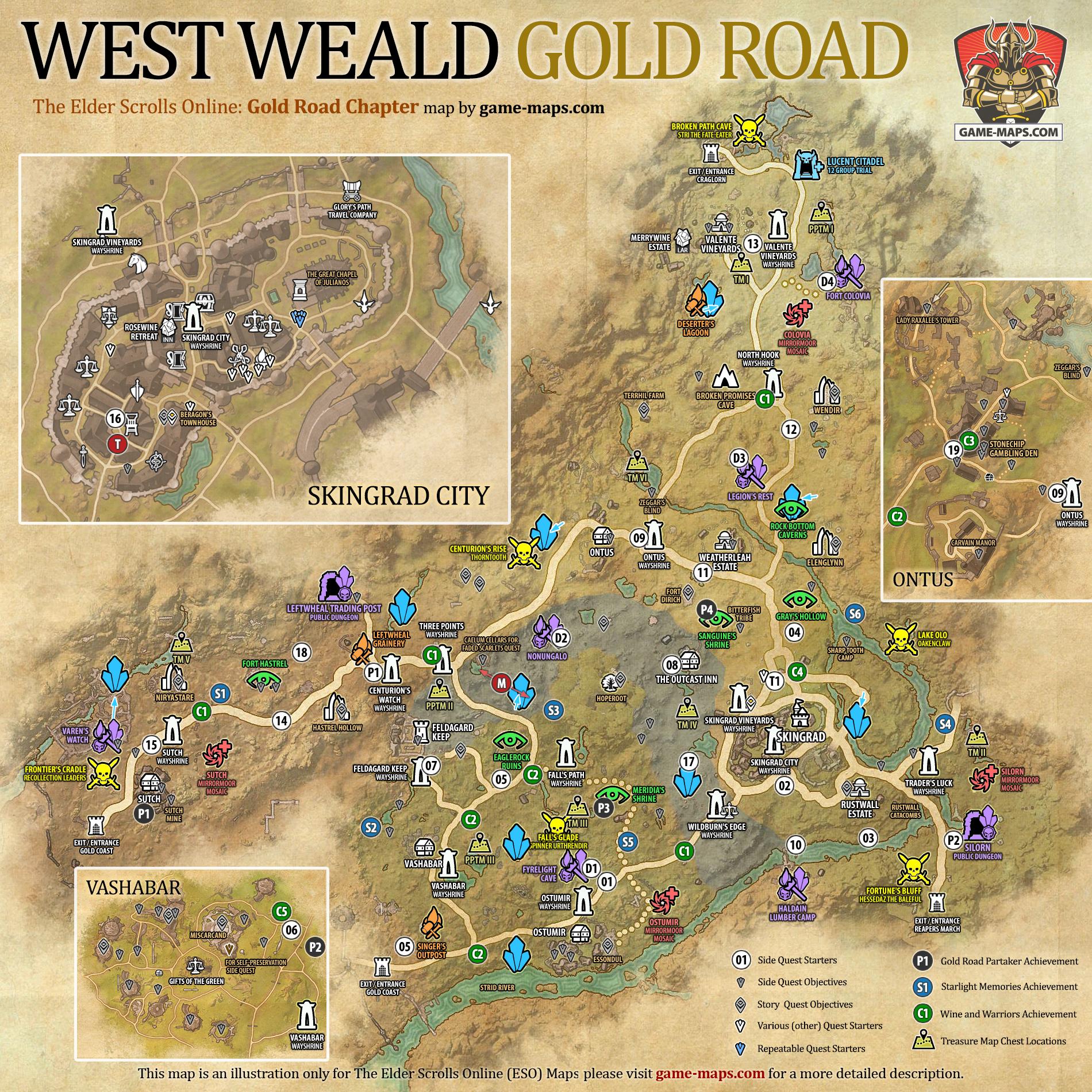 West Weald Map for The Elder Scrolls Online: Gold Road Chapter, The Gold Road ESO 2024 storyline (ESO).
