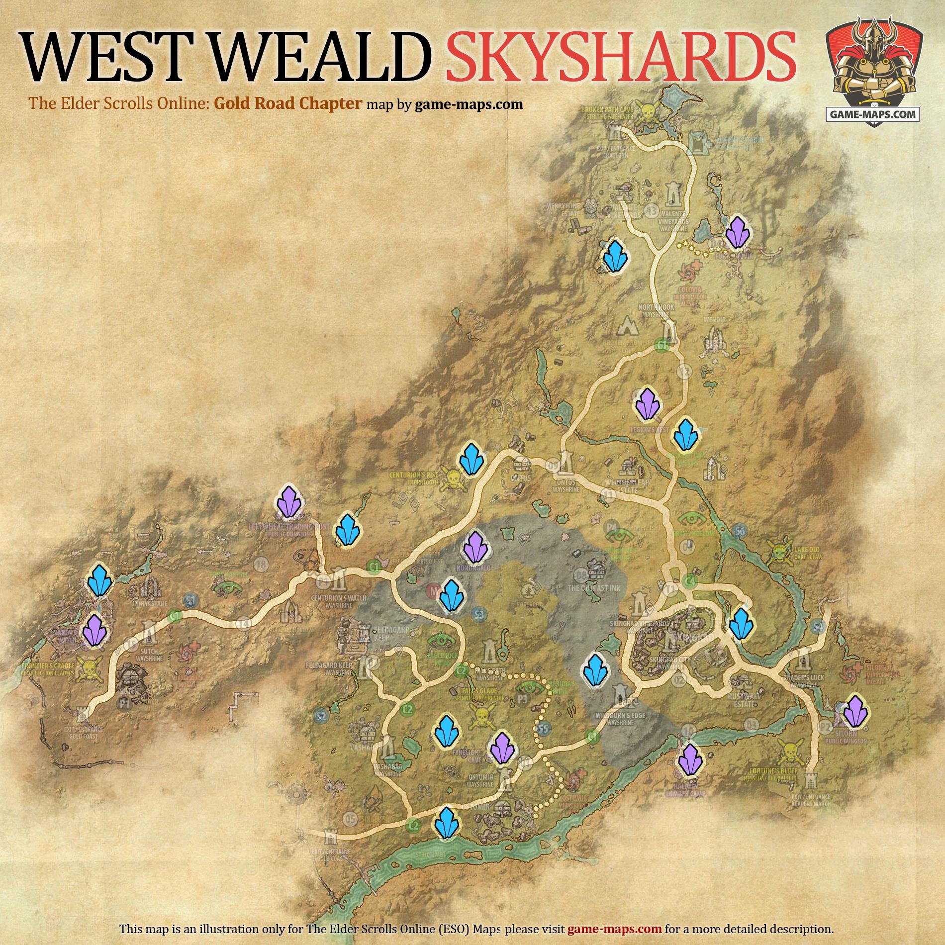 West Weald Skyshards Location Map