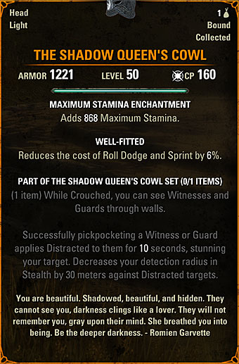 The Shadow Queen's Cowl ESO Mythic Item