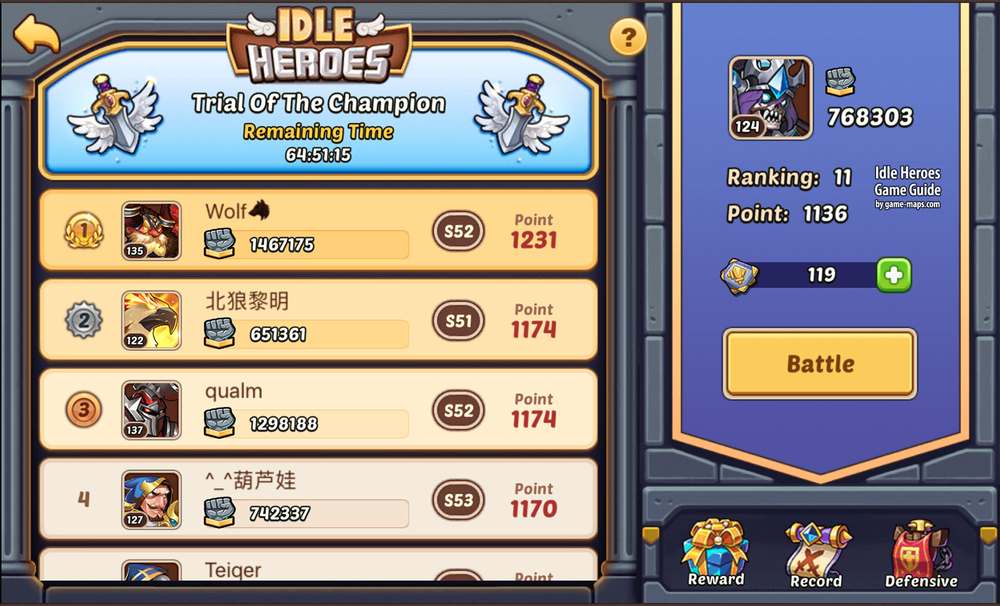 Trial of the Champions Arena in Idle Heroes