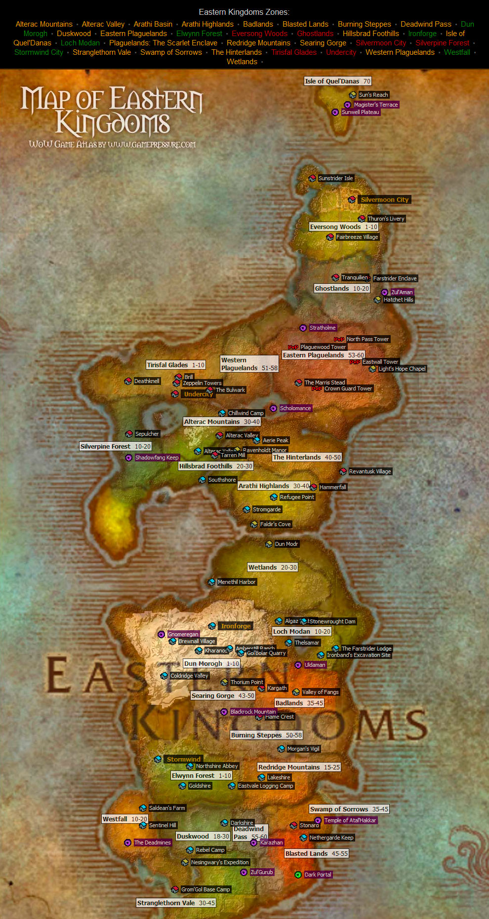 Eastern Kingdoms Map from World of Warcraft  game-maps.com