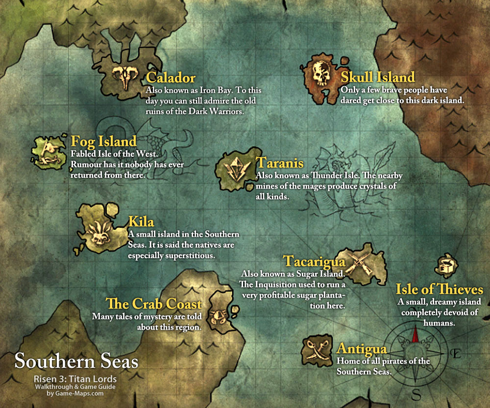 Southern Seas Risen 3 Titan Lords Locations - Map