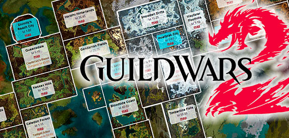 Guild Wars 2 Maps Atlas, GW2 Zones, levels, dungeons.