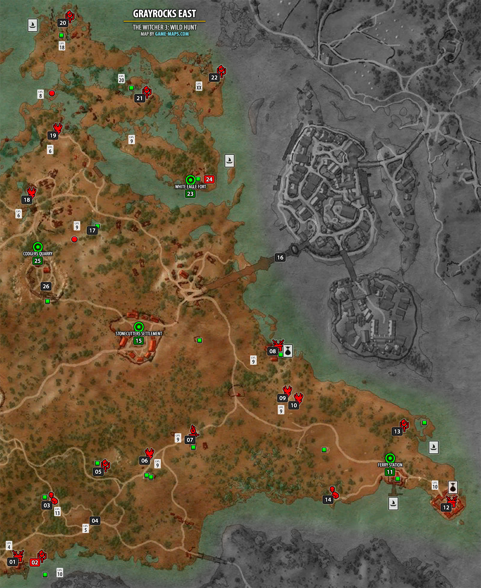 Map of Grayrocks East Map - The Witcher 3