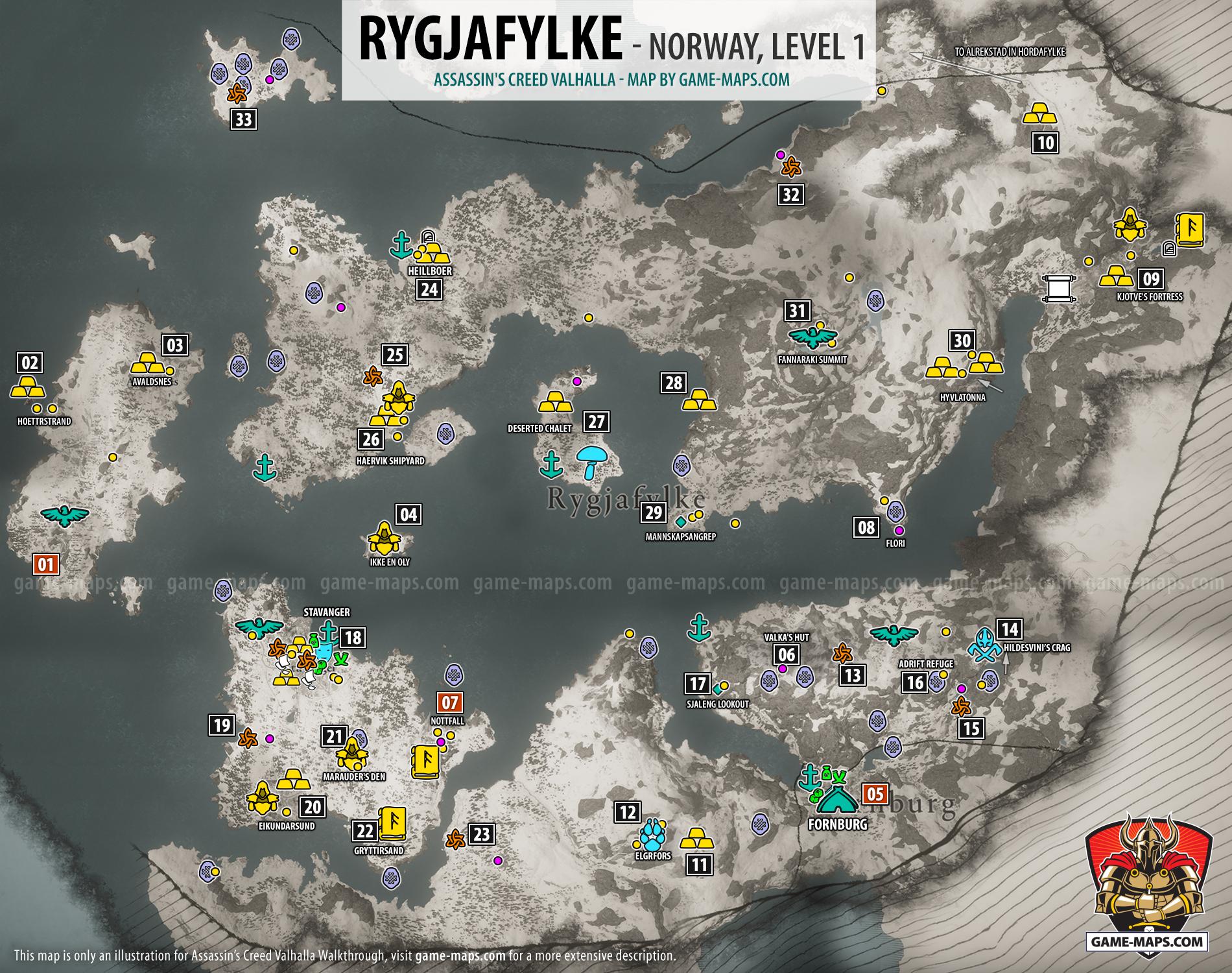 Rygjafylke Map for Assassin's Creed Valhalla