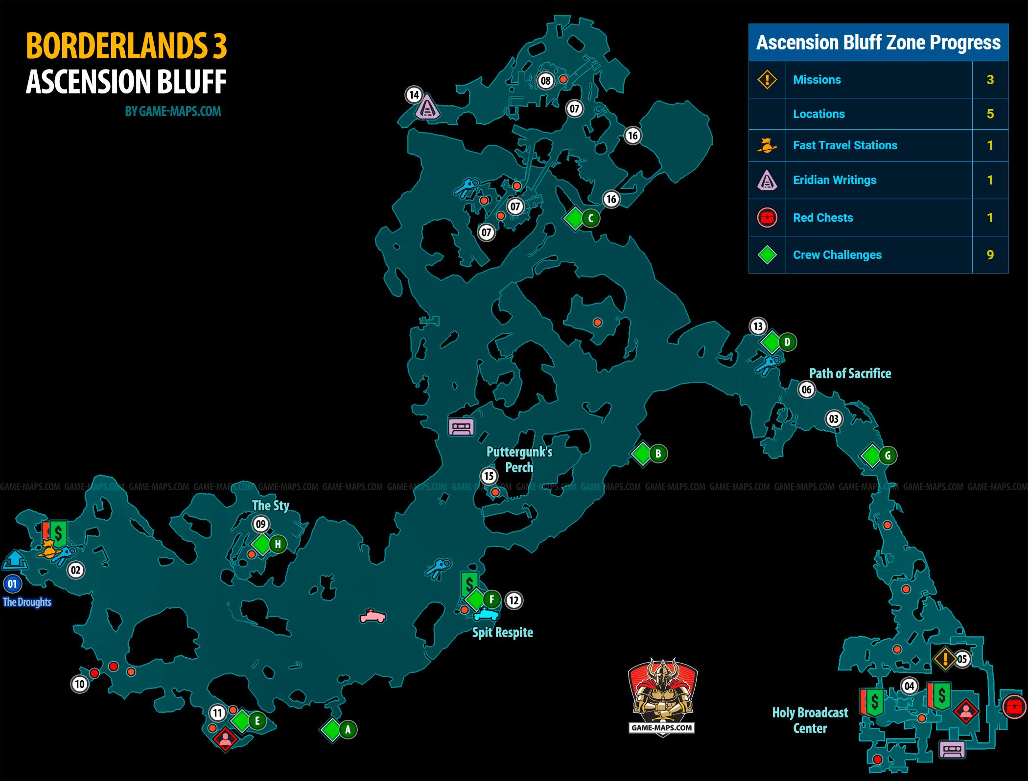 Borderlands 3 All Collectables Map Ascension Bluff Map For Borderlands 3 | Game-Maps.com