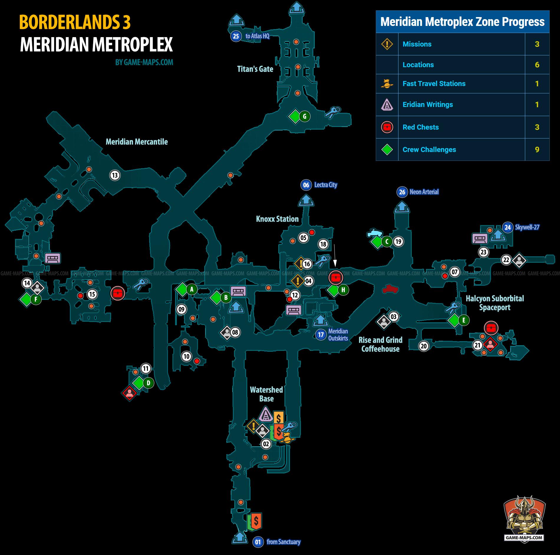Meridian Metroplex Map on Promethea Planet for Borderlands 3