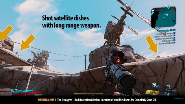 Satellite dishes for Completly Sane Sid - Borderlands 3, The Droughts -  Bad Reception Mission