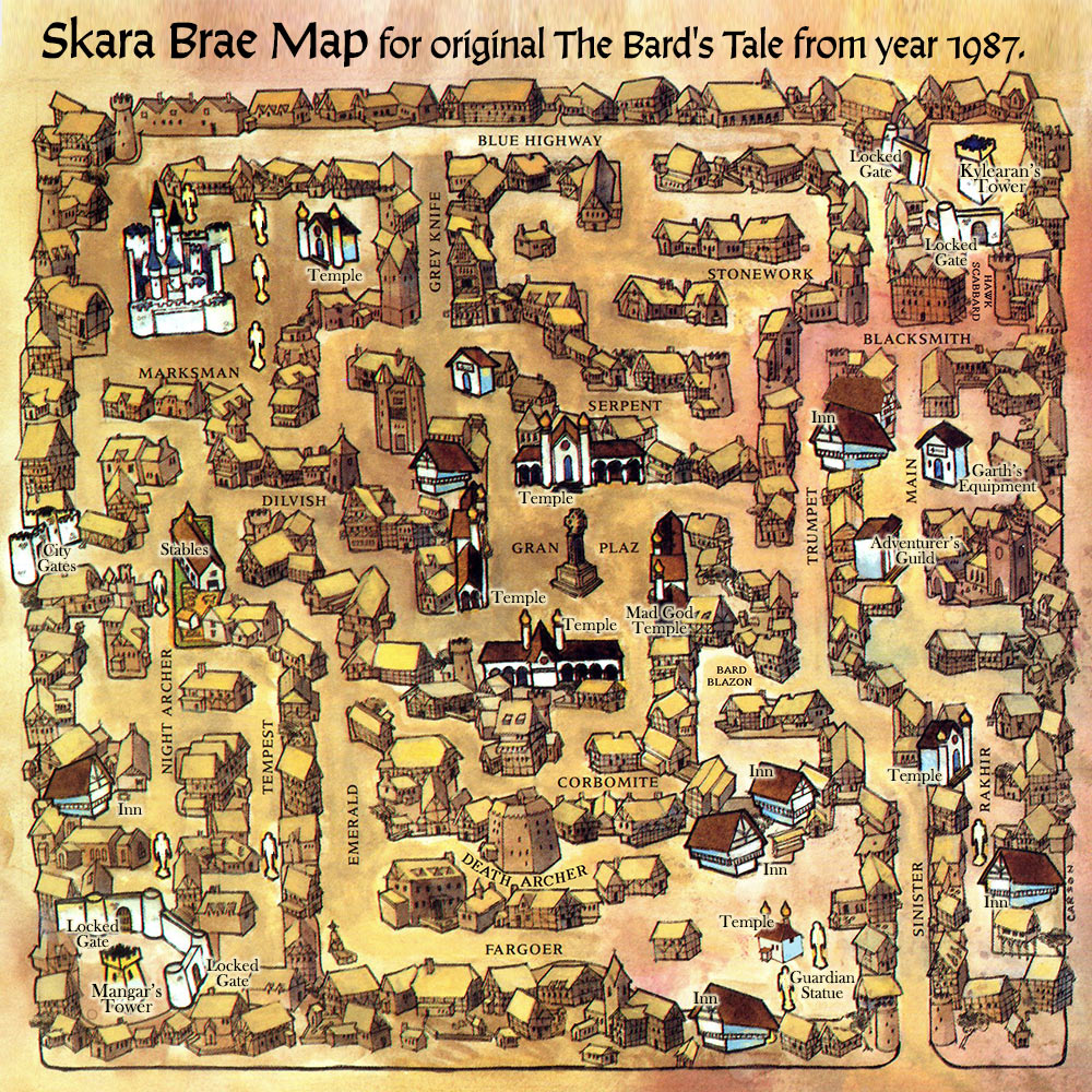 Skara Brae Map for original The Bard's Tale from year 1987