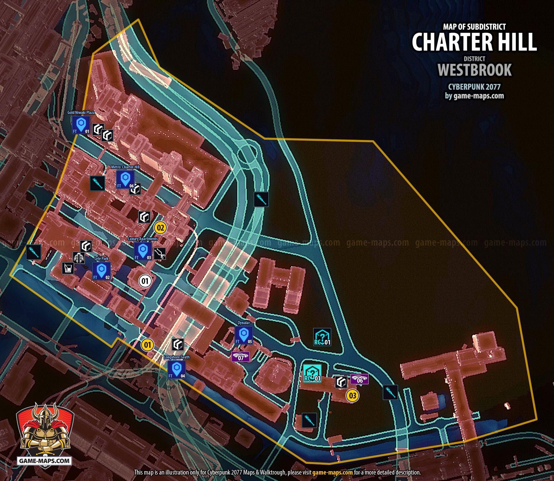 Charter Hill Map in Westbrook District - Cyberpunk 2077
