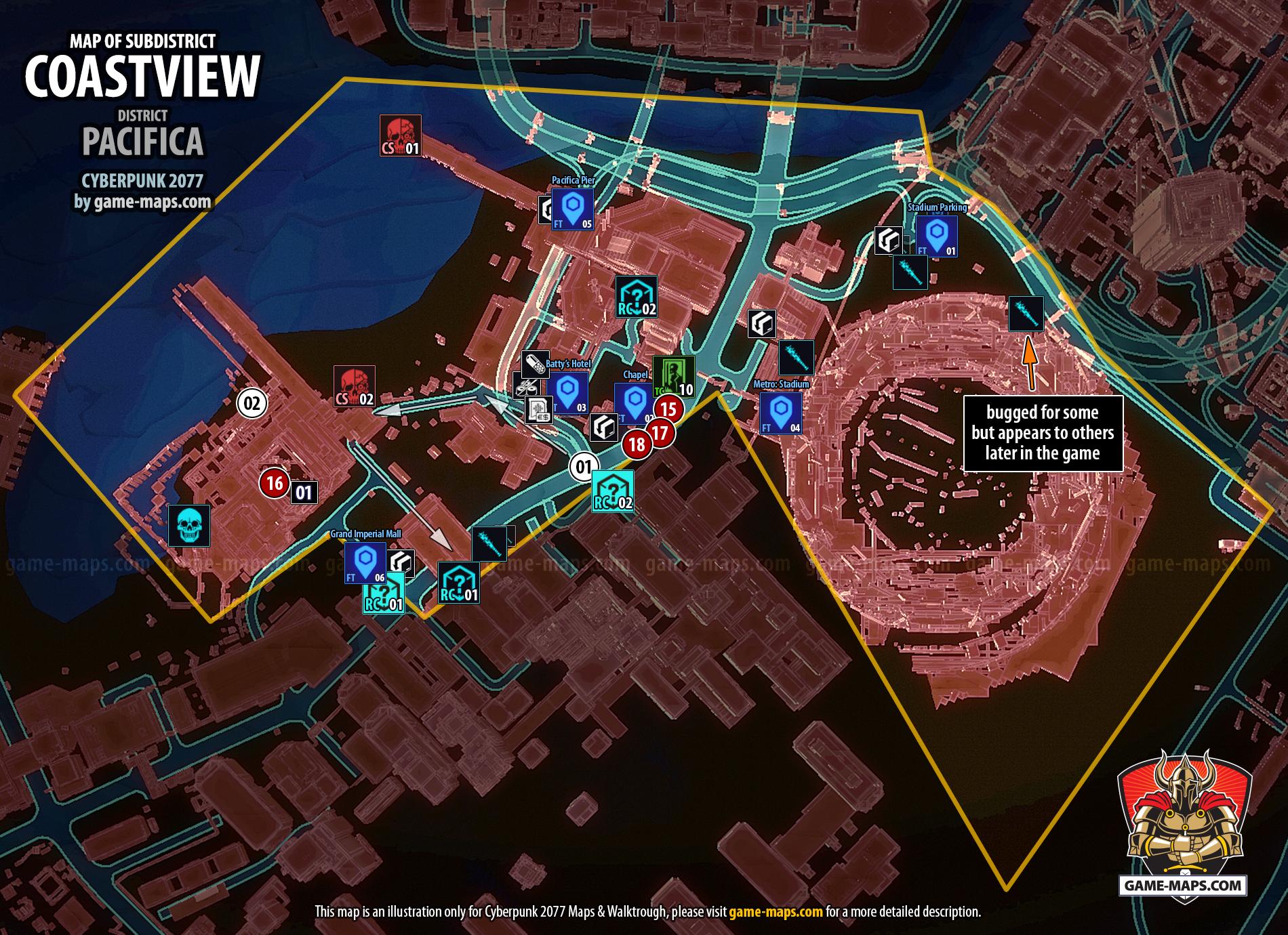 Map of Coastview in Pacifica District for Cyberpunk 2077 Coastview Map in Pacifica District - Cyberpunk 2077