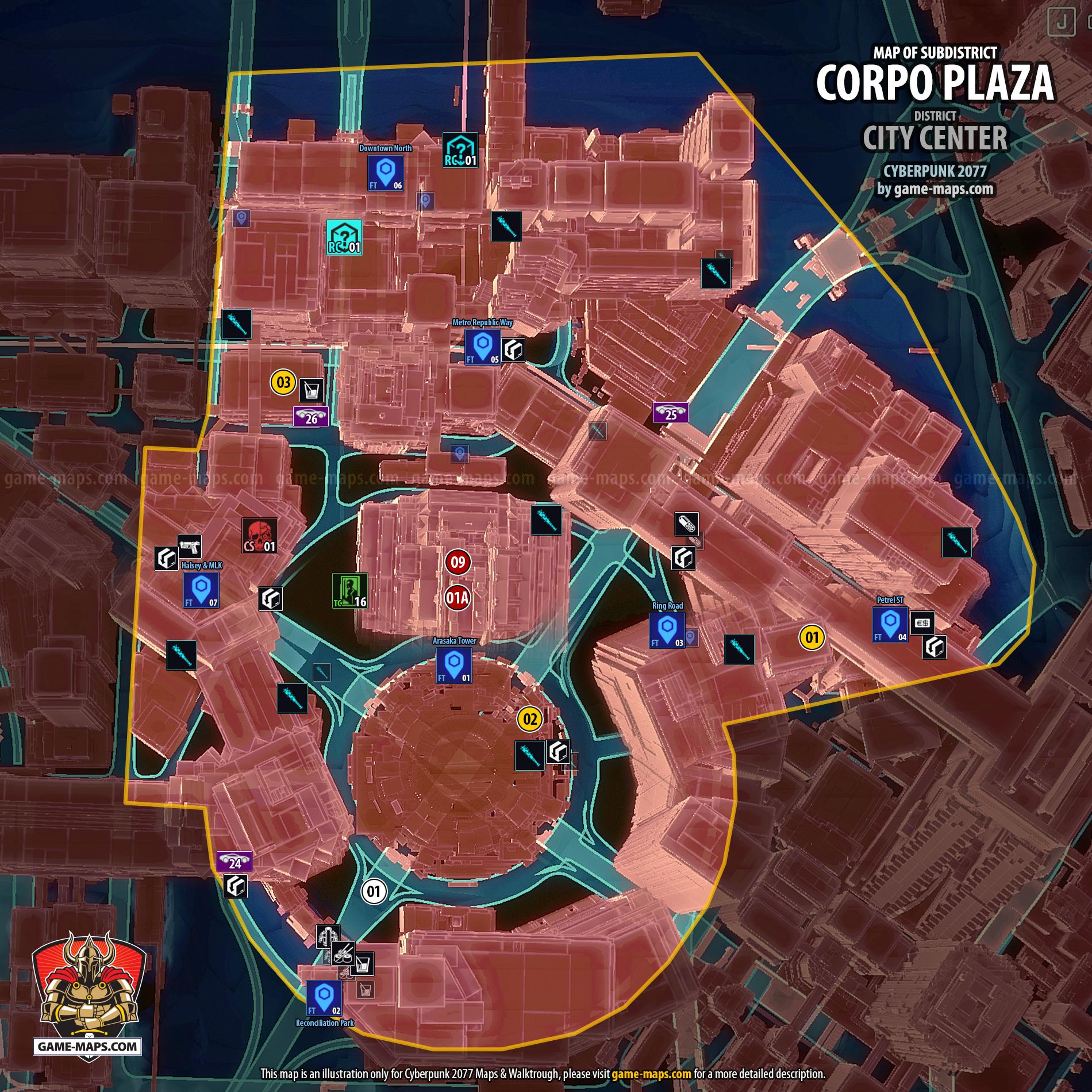 Corpo Plaza Map in City Center District - Cyberpunk 2077