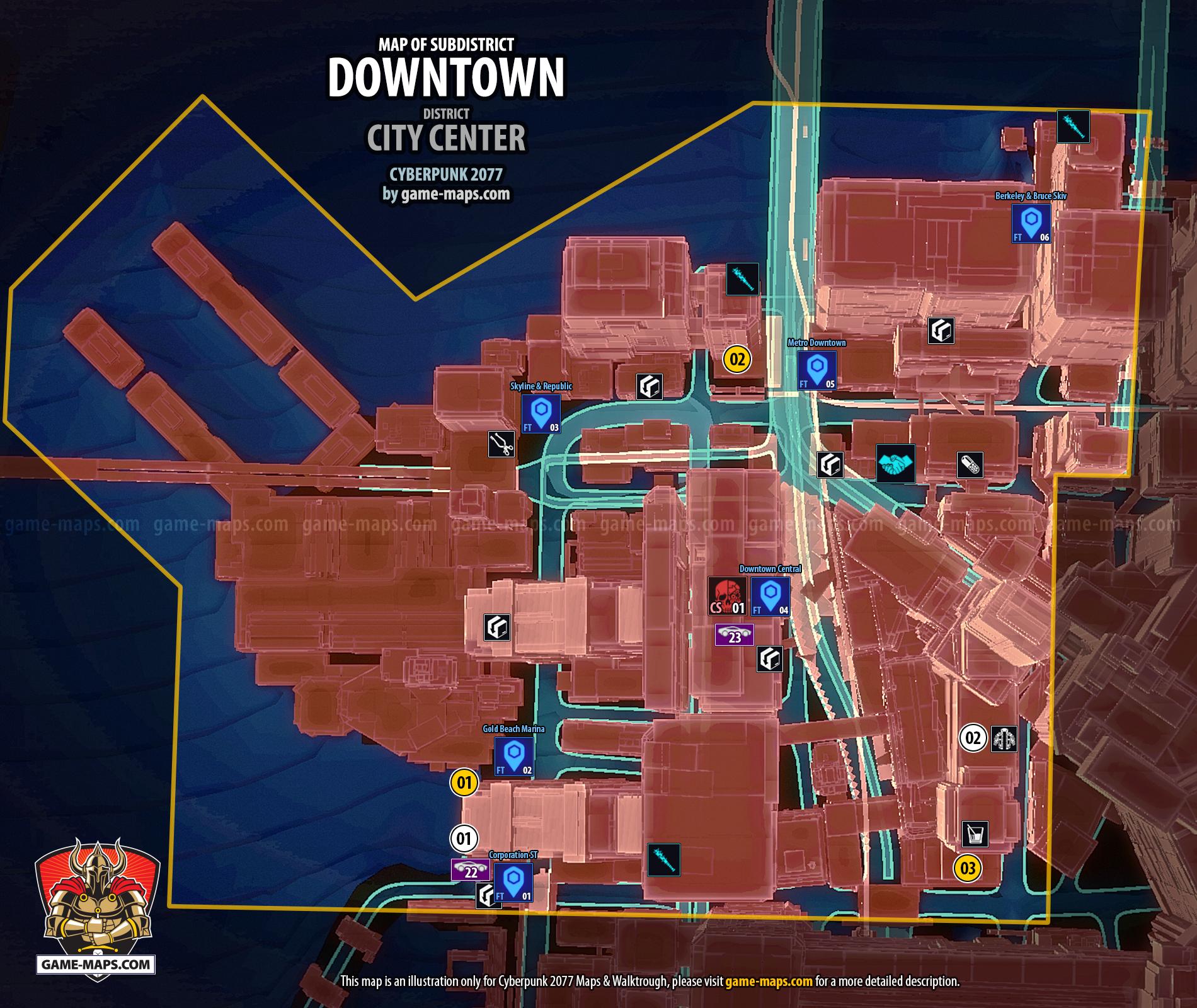 Downtown Map in City Center District - Cyberpunk 2077