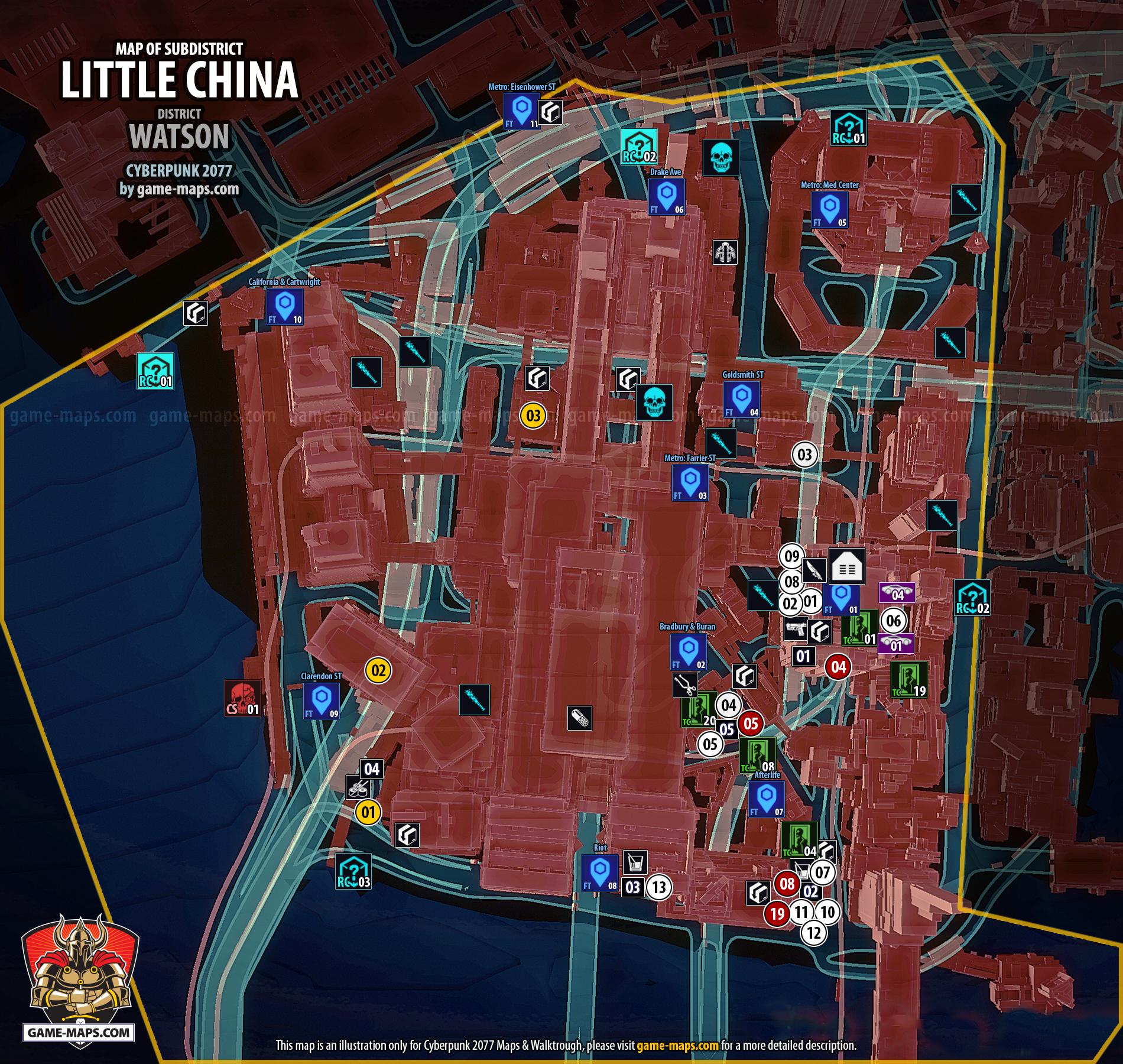 Map of Little China in Watson District for Cyberpunk 2077 Little China Map in Watson District - Cyberpunk 2077