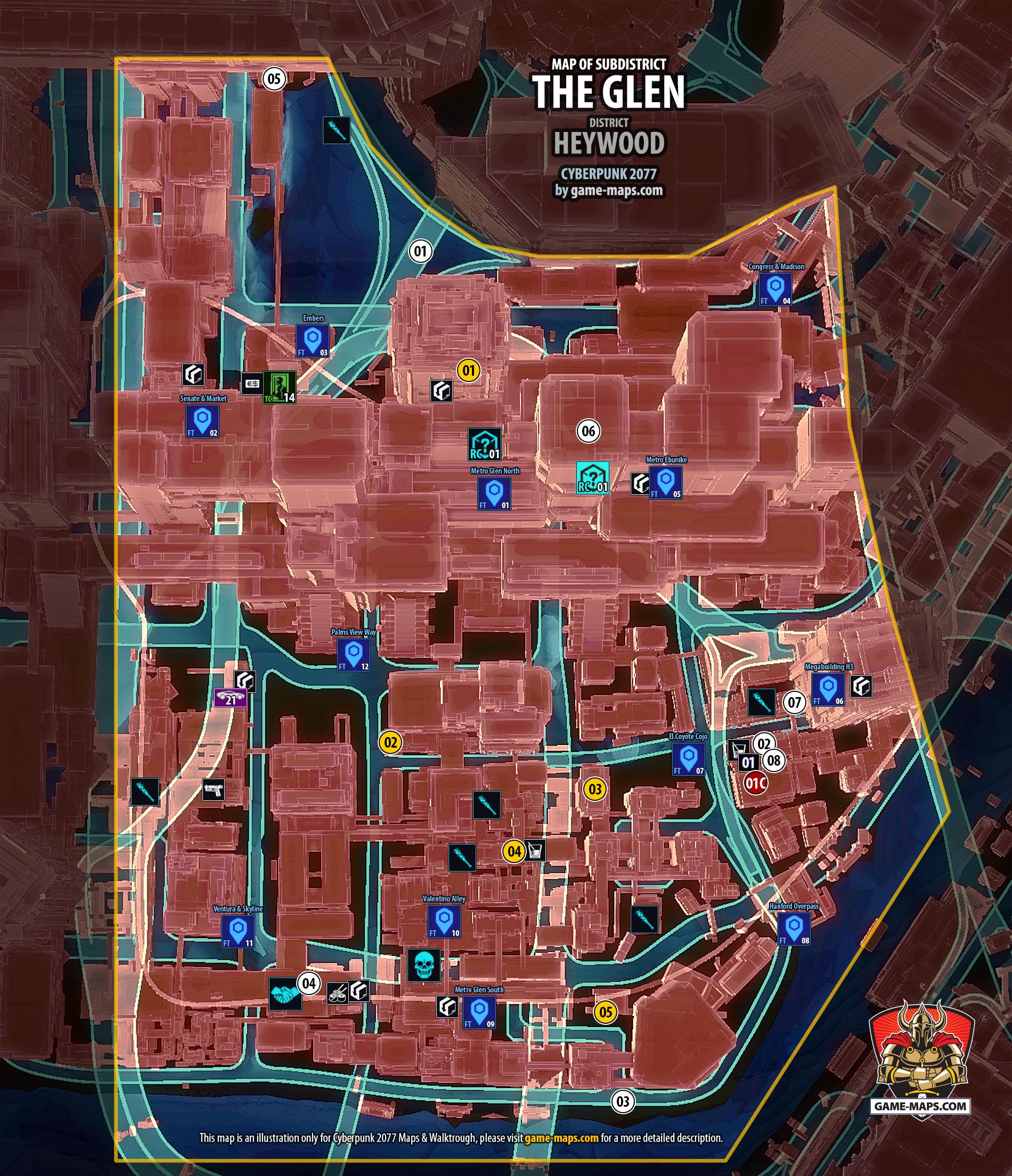 Map of The Glen in Heywood District for Cyberpunk 2077 The Glen Map in Heywood District - Cyberpunk 2077