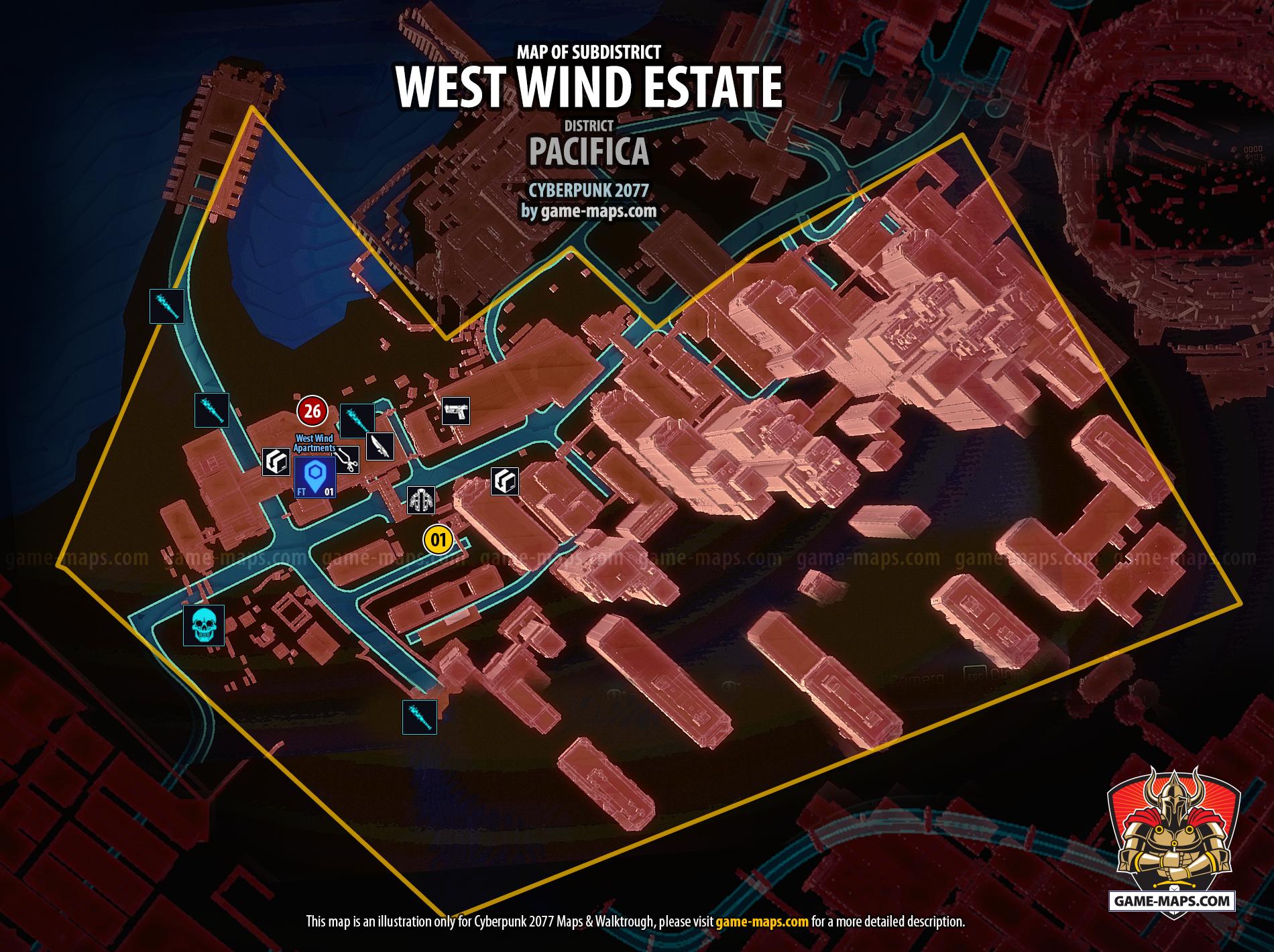 West Wind Estate Map in Pacifica District - Cyberpunk 2077
