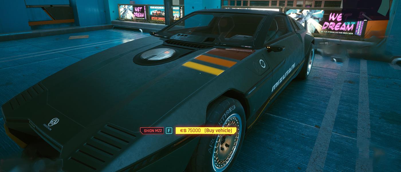 Full Car and Bike List for Cyberpunk 2077