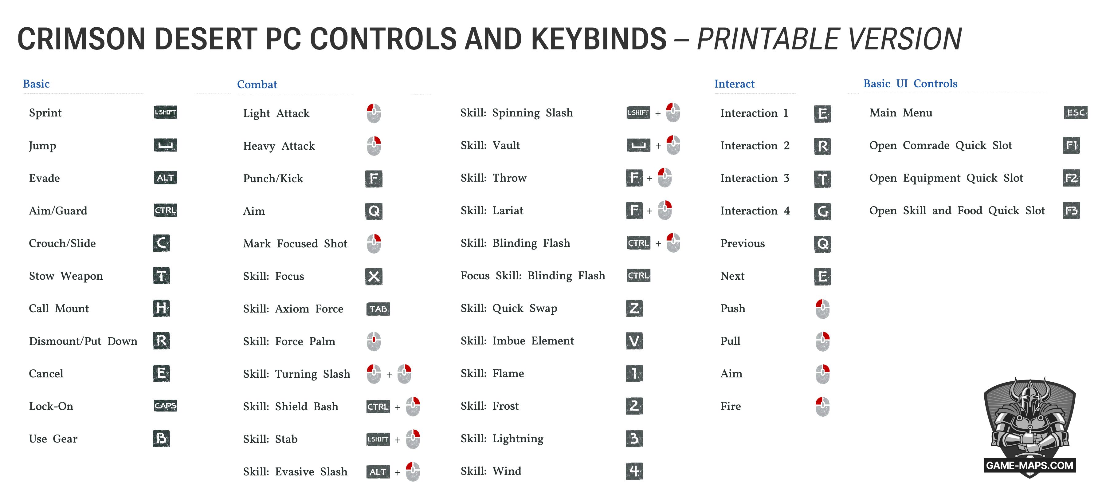 Crimson Desert PC Controls and Keybinds – Printable Version - Crimson Desert