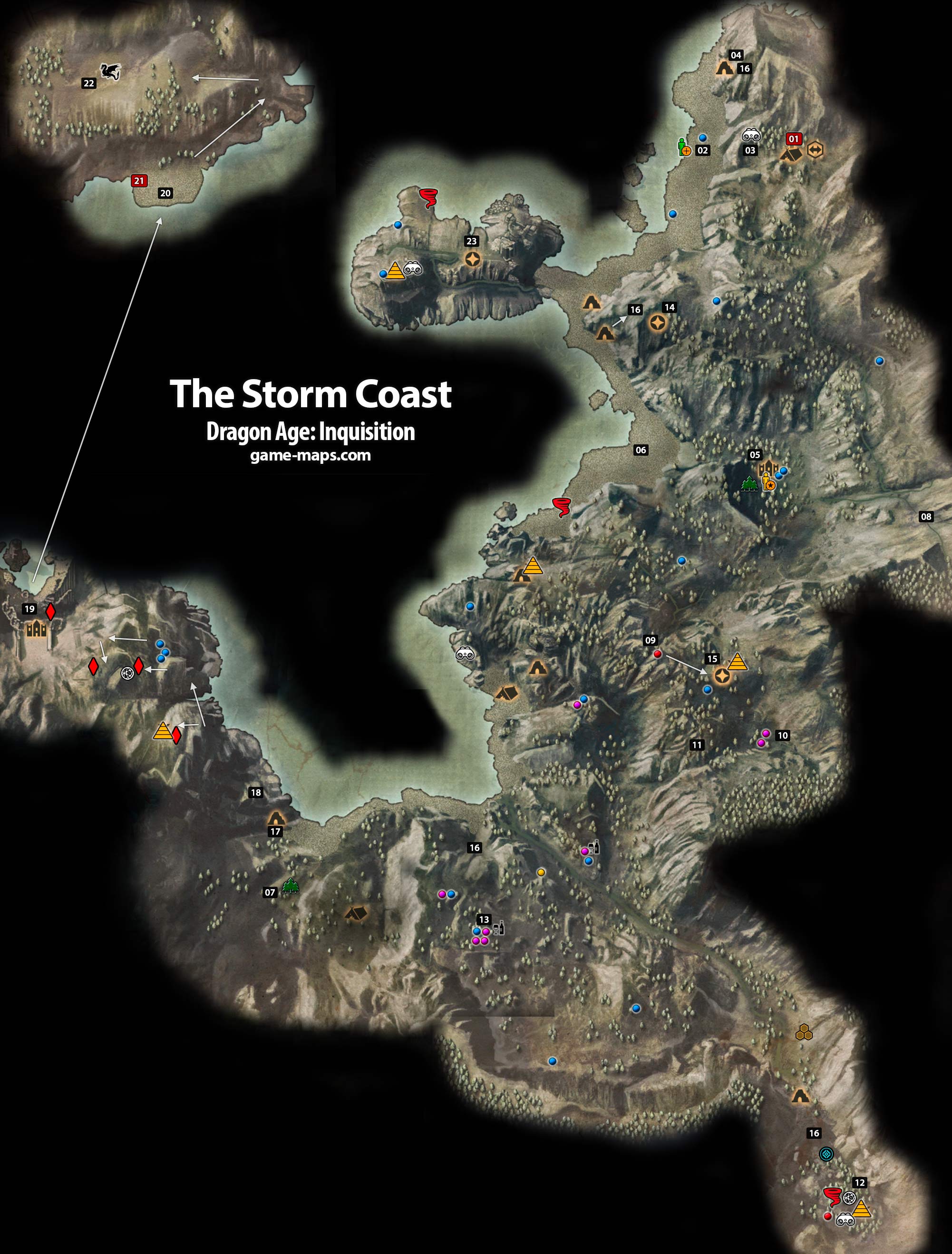 Dragon Age Inquisition Waterfall Map The Storm Coast - Dragon Age: Inquisition | Game-Maps.com