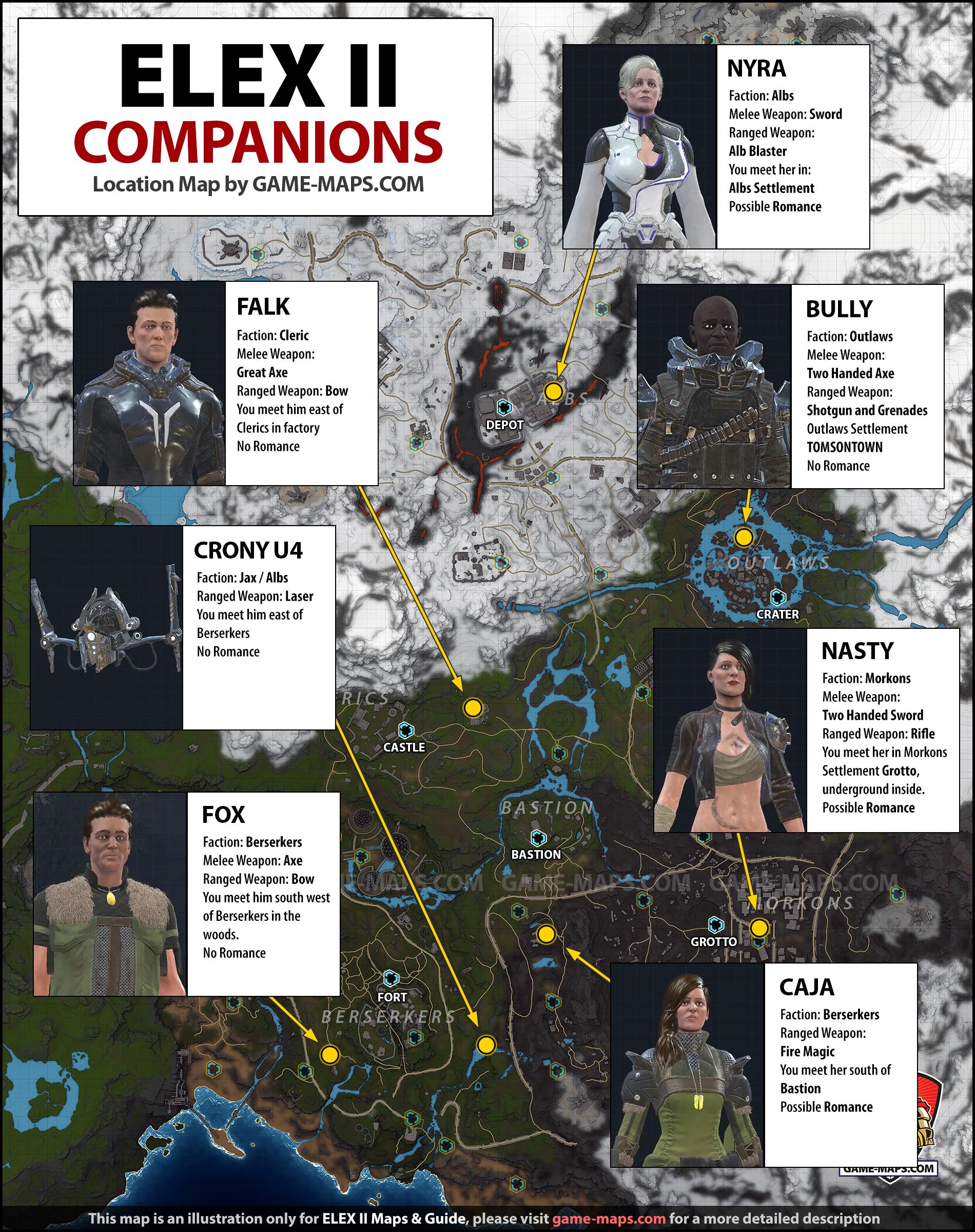 Map for ELEX II with location of Companions