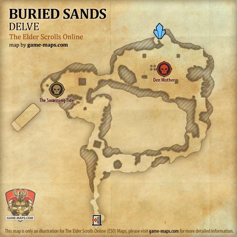 ESO Buried Sands Delve Map with Skyshard and Boss location in Craglorn