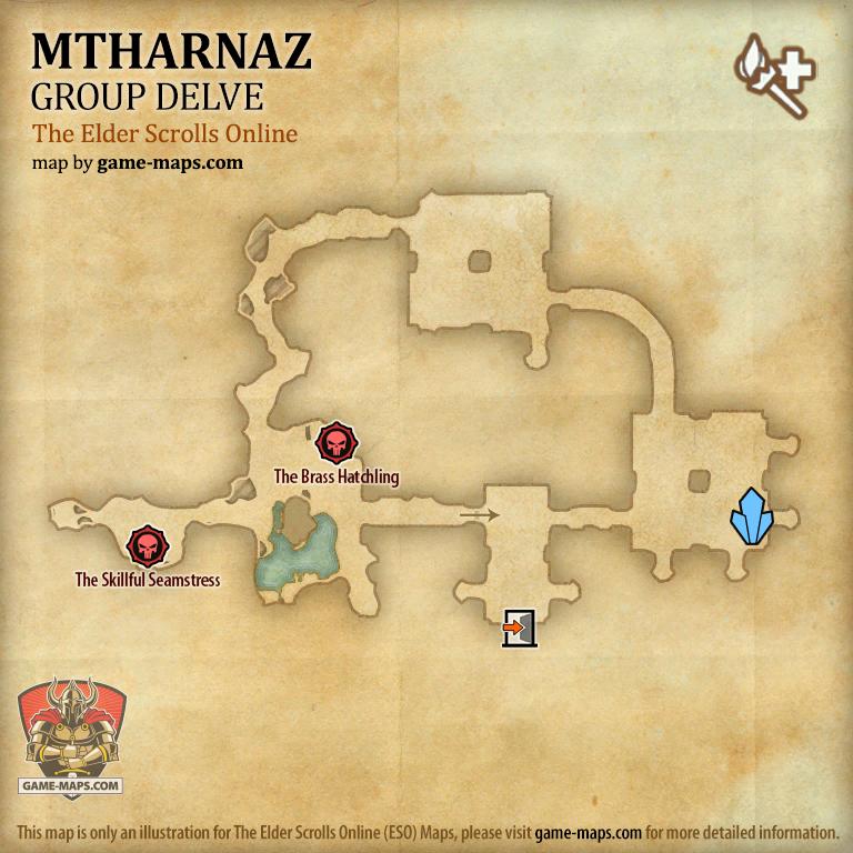 ESO Mtharnaz Delve Map with Skyshard and Boss location in Craglorn (Group)