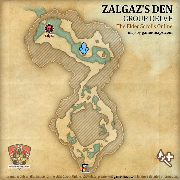 ESO Zalgaz's Den Delve Map with Skyshard and Boss location in Craglorn (Group)