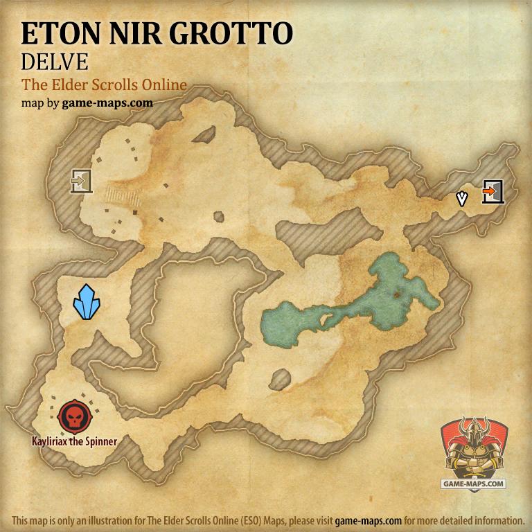 ESO Eton Nir Grotto Delve Map with Skyshard and Boss location in Summerset
