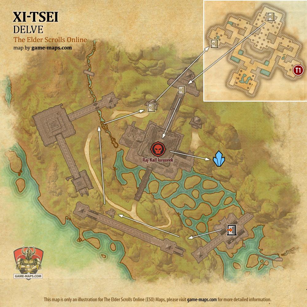 Xi-Tsei Delve Map with Skyshard and Boss locations ESO