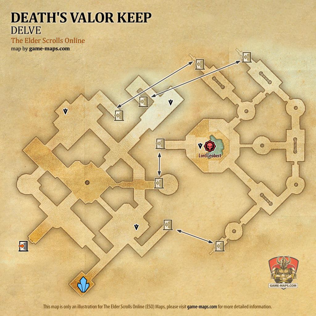ESO Death's Valor Keep Delve Map with Skyshard and Boss location in High Isle & Amenos
