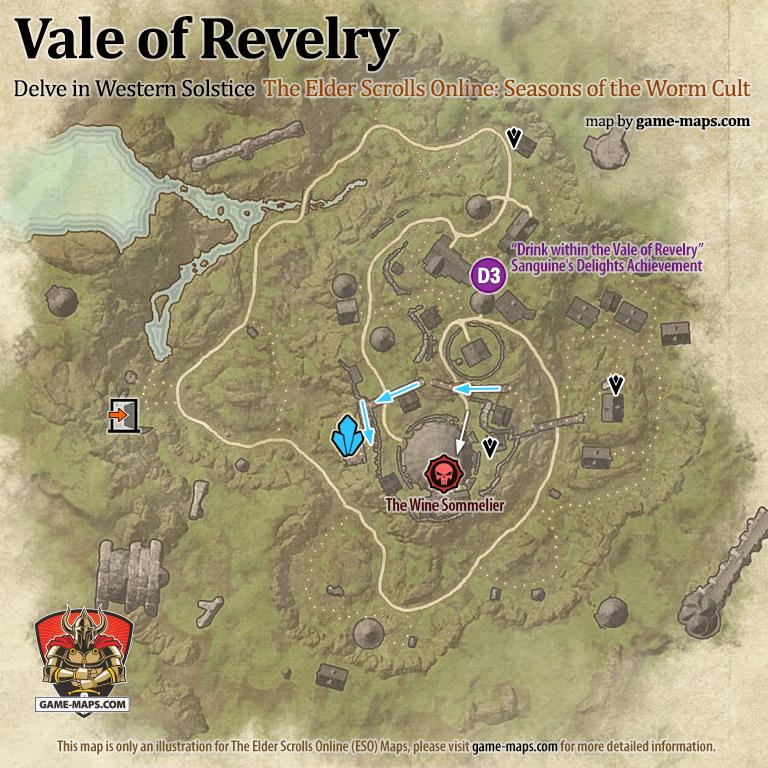 Vale of Revelry Delve Map with Skyshard and Boss locations ESO