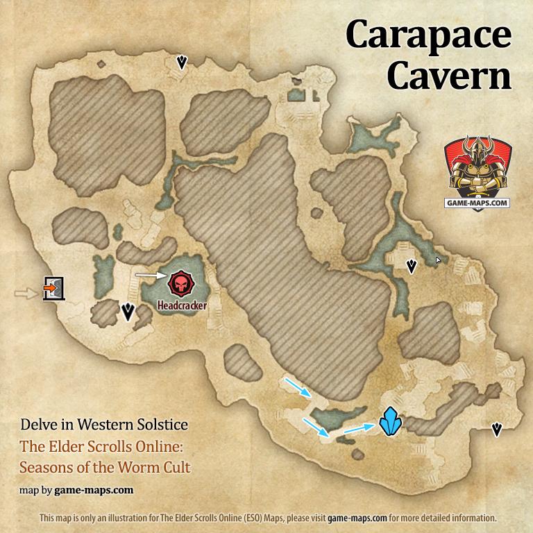 Carapace Cavern Delve Map with Skyshard and Boss locations ESO