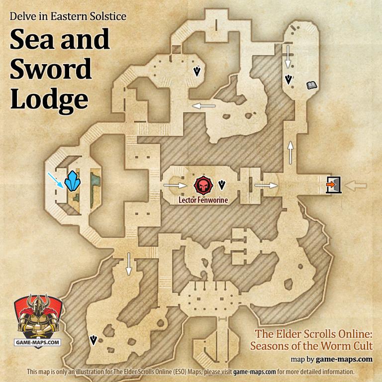 Sea and Sword Lodge Delve Map with Skyshard and Boss locations ESO