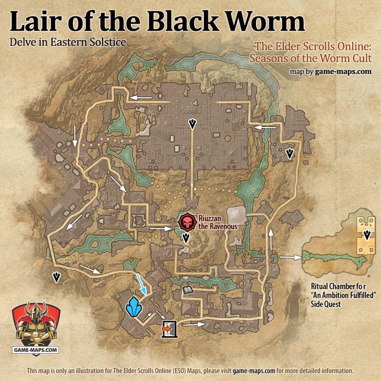 Lair of the Black Worm Delve Map with Skyshard and Boss locations ESO