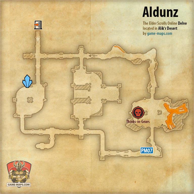 ESO Aldunz Delve Map with Skyshard and Boss location in Alik'r Desert