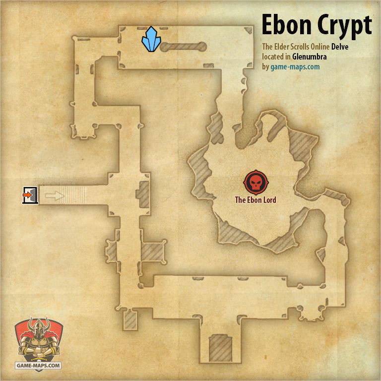 ESO Ebon Crypt Delve Map with Skyshard and Boss location in Glenumbra