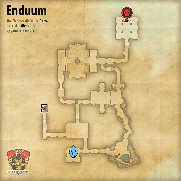 ESO Enduum Delve Map with Skyshard and Boss location in Glenumbra