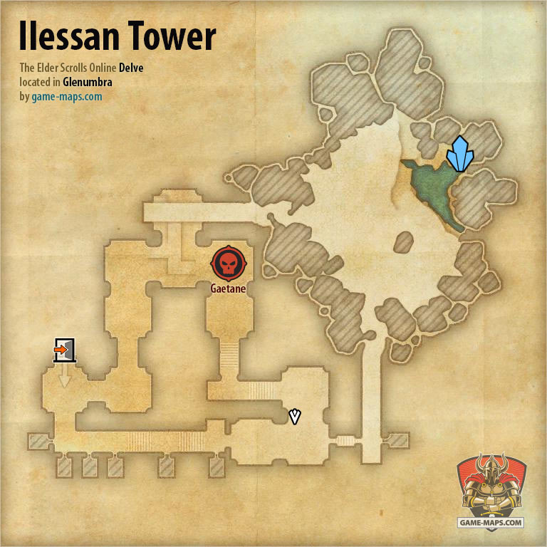 ESO Ilessan Tower Delve Map with Skyshard and Boss location in Glenumbra