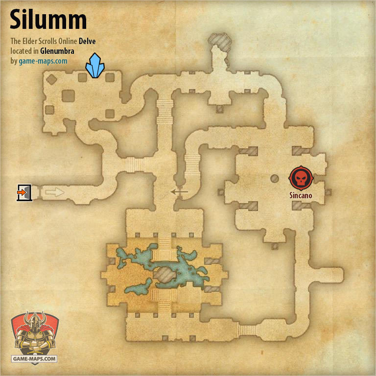 ESO Silumm Delve Map with Skyshard and Boss location in Glenumbra