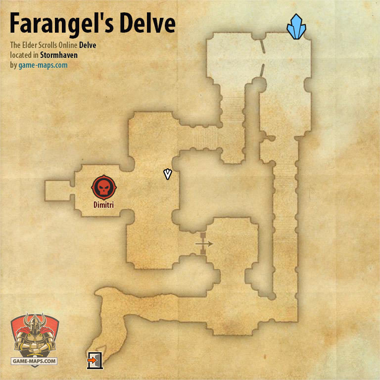 ESO Farangel's Delve Delve Map with Skyshard and Boss location in Stormhaven