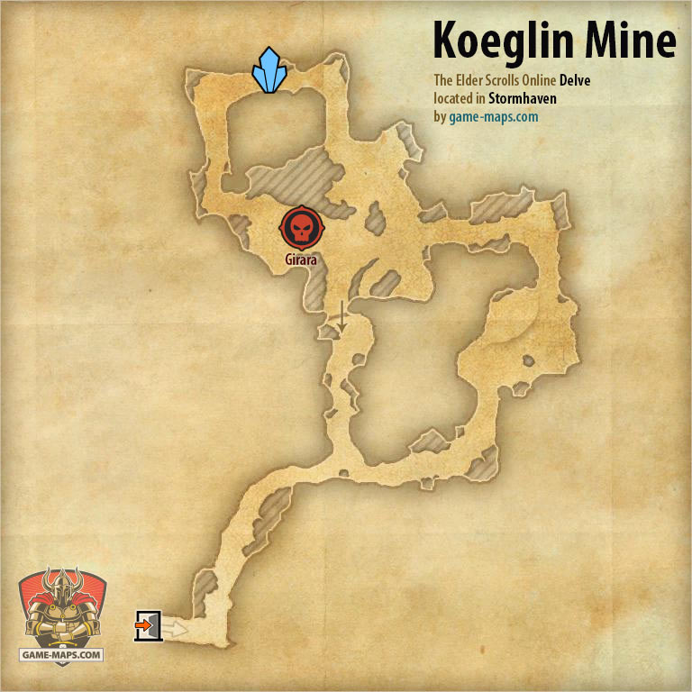 ESO Koeglin Mine Delve Map with Skyshard and Boss location in Stormhaven