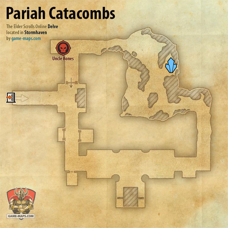 ESO Pariah Catacombs Delve Map with Skyshard and Boss location in Stormhaven