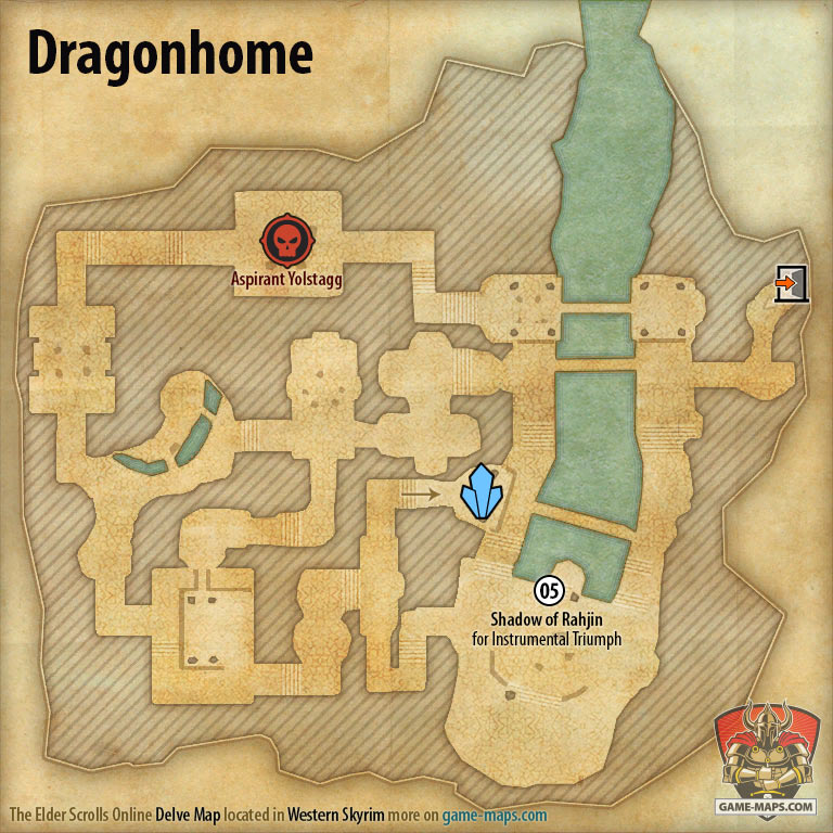ESO Dragonhome Delve Map with Skyshard and Boss location in Western Skyrim