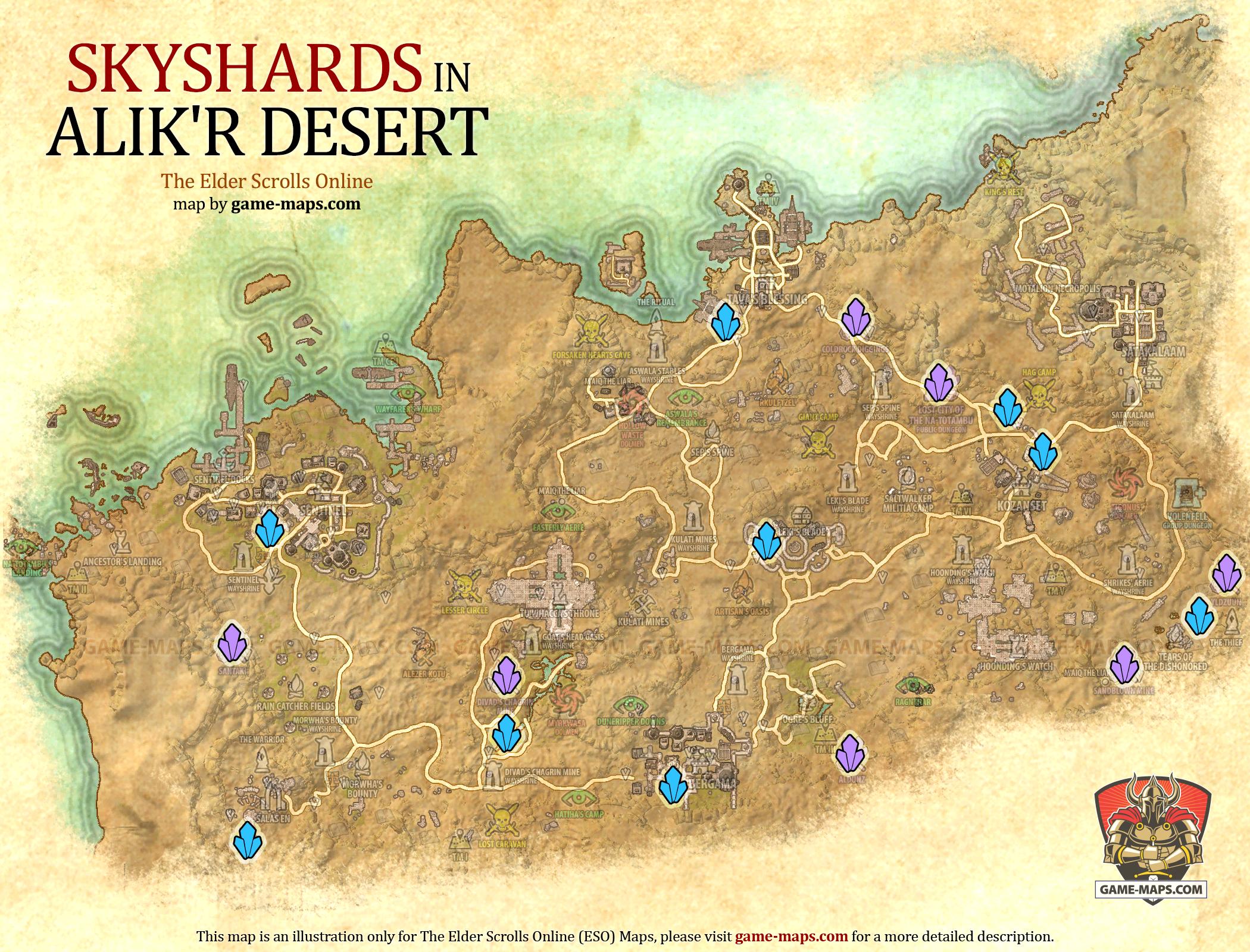 Alik'r Desert Skyshards Location Map ESO