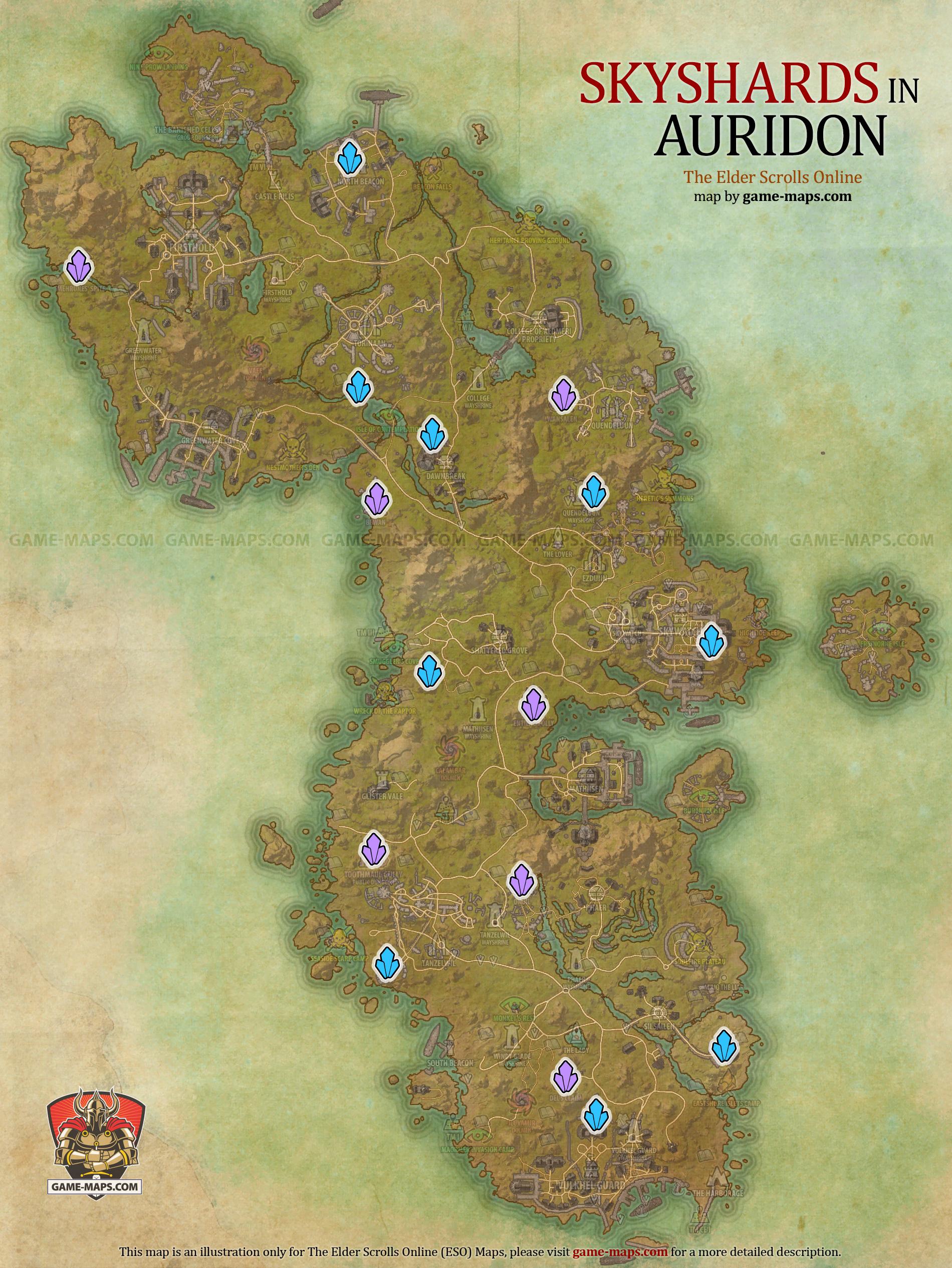 Auridon Skyshards Location Map