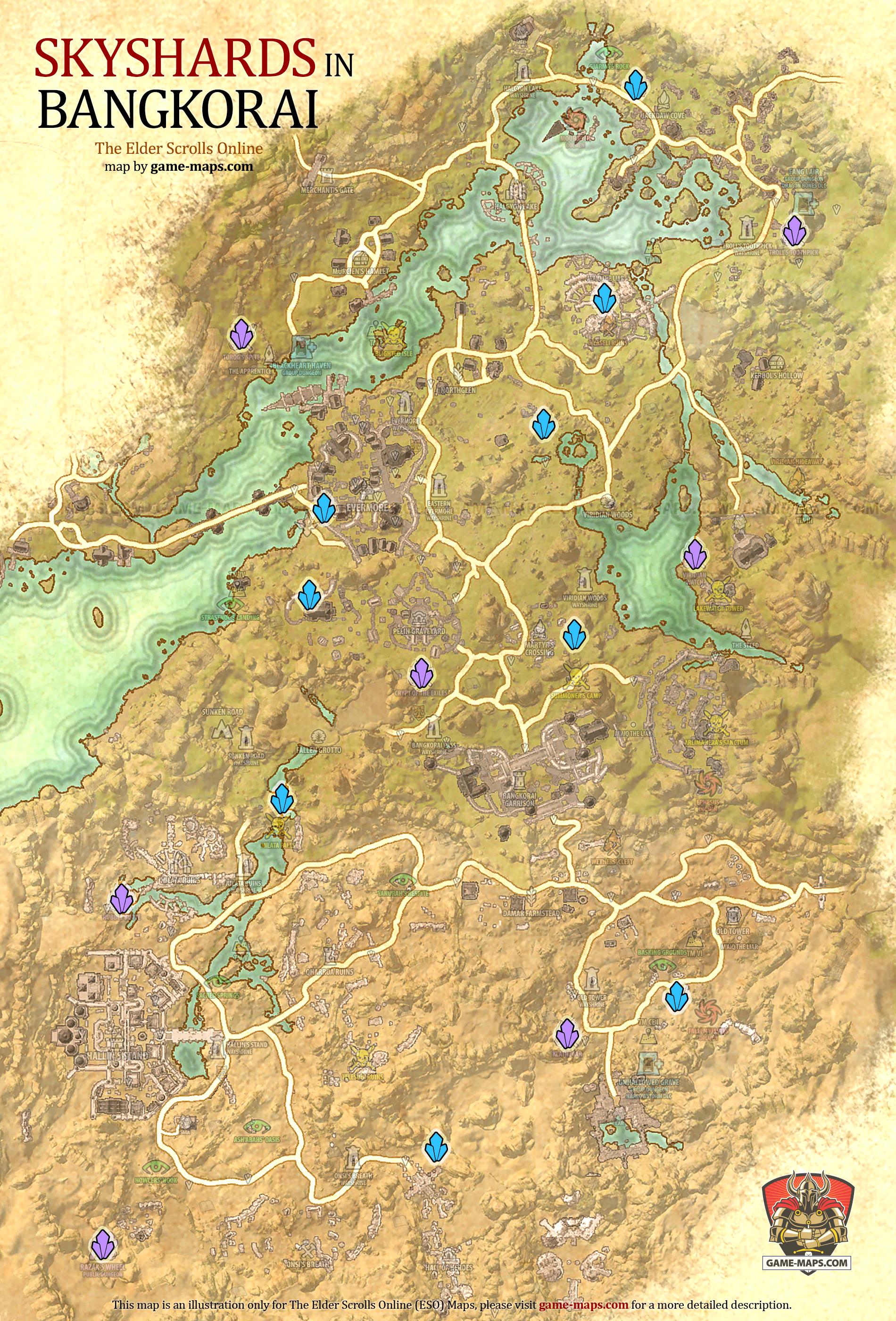 Bangkorai Skyshards Location Map ESO